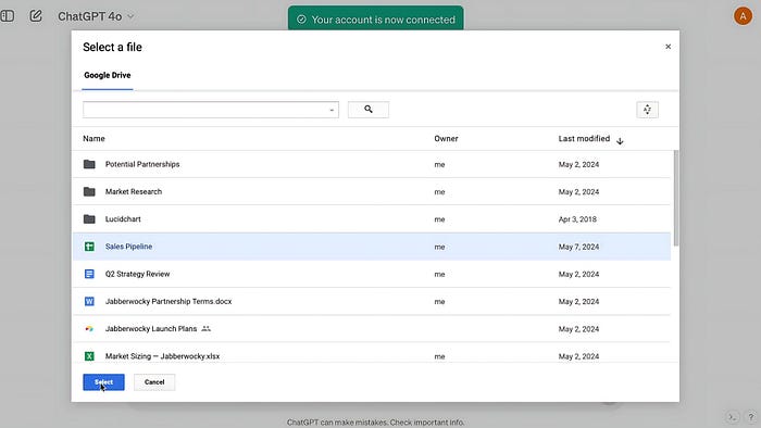 ChatGPT unterstützt jetzt interaktive Tabellen und Diagramme direkt aus Google Drive